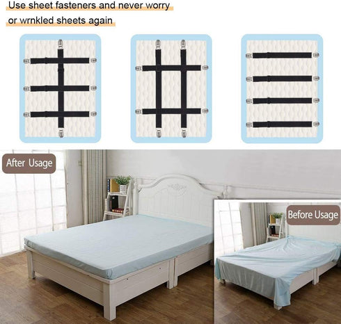 4Pcs Adjustable Bed Sheet Straps Clips, Elastic Mattress Sheet Fasteners Holder for Sofa, Couch, Table Cloth