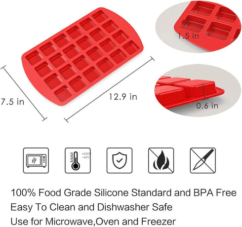 SILIVO Bite-Size Silicone Brownie Pan with Dividers, 2 Pack 24-Cavity Non-Stick Mini Molds for Brownie Bites
