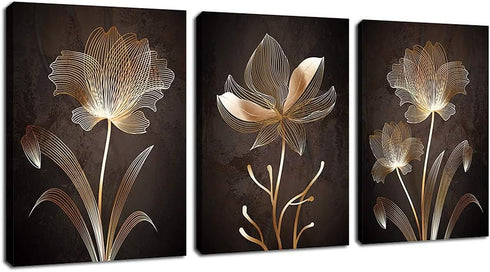 arteWOODS Abstract Wall Art, Brown Flowers Canvas Pictures, Contemporary Minimalism Flower Artwork for Home Decor