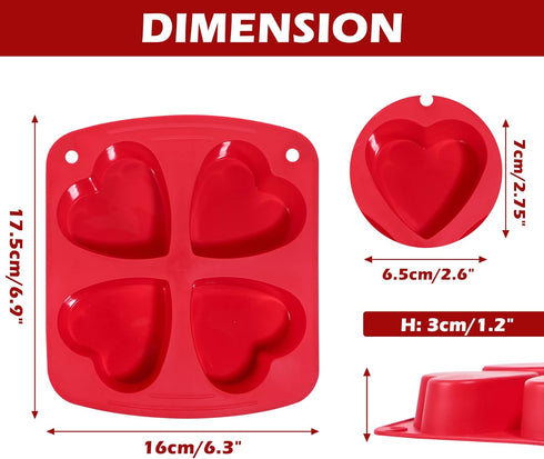 Webake Silicone Heart Mold, Heart Shaped Small Cake Pans for Baking, Jelly, Pudding, Jello, Soap, 2 Pack