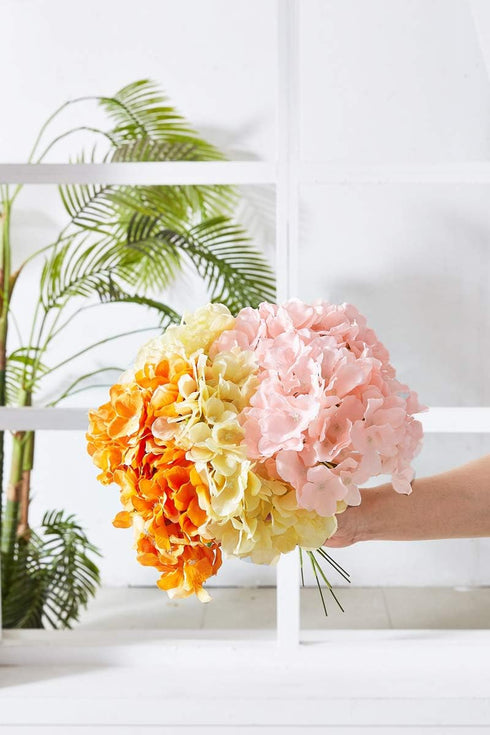 Artificial Hydrangea Flowers, 10 Fake Silk Hydrangea Heads for Wedding Centerpieces, Home Decoration with Stems