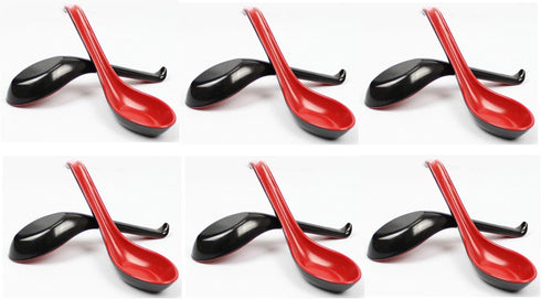 JapanBargain 4623, 12 Pack Chinese Soup Spoons, Black and Red, 6.5 Inch Wonton and Rice Spoons