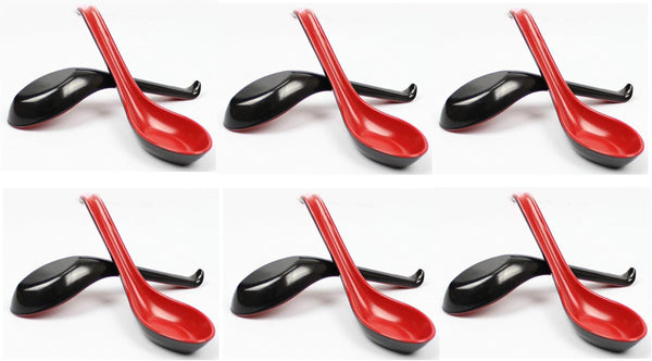 JapanBargain 4623, 12 Pack Chinese Soup Spoons, Black and Red, 6.5 Inch Wonton and Rice Spoons