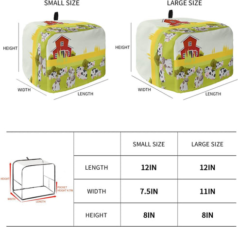 Toaster Cover, Farmhouse Cute Cow 2 Slice, Soft Washable Dust-proof Cover with Pockets for Small Appliance