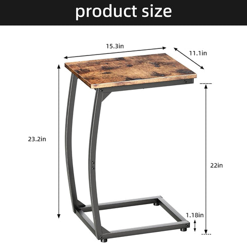 LAKEMID C-Shaped End-Table - Side Table for Couch,Curved Support Legs, Slide Under Couch Table for Sofa, TV Tray Table