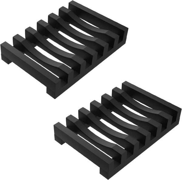 2Pcs Soap Dish Holder - Non-Slip Silicone Bathroom Accessories for Soap, Sponges, Scrubber (Black)