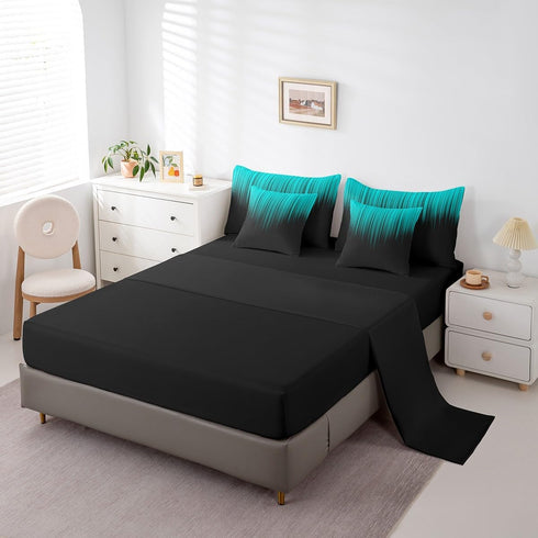Set 7 Set Feelyou Abstract Ombre Comforter with Sheets Kids Teens Teal and Black Girls Piece Bedding Room Decor Fashion