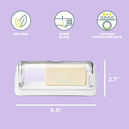 Chefn Slice'n Store Butter Dish with Built-In Slicer Lid Fits Long & Short Sticks, Measurement Marks Included Keeps