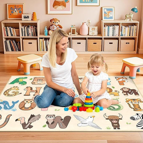 2.5x4 Kids Rugs for Playroom - Feet ABC Rug for Toddler Children Educational Learning Animal, Alphabet Rug Kids Play