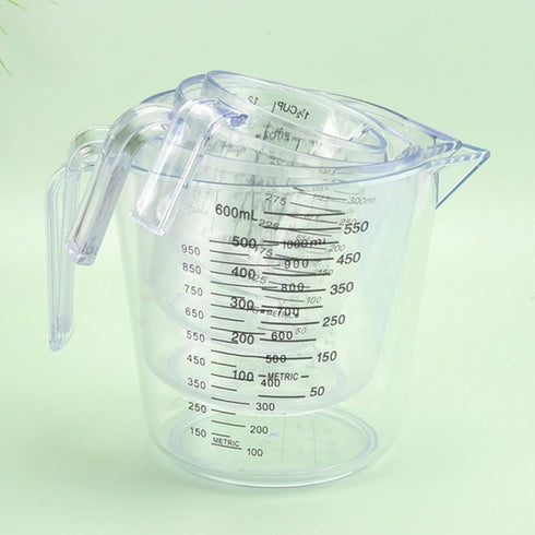 Plastic Measuring Cup Set, 3-piece Kitchen Cooking and Baking Liquid Measuring Cups with Handle and Triangle Mouth,