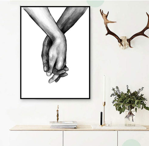 Kiddale Love and Hand in Hand Wall Art Canvas Print Poster, Black and White Sketch Art Decor (Set of 3, 16x20 inches)