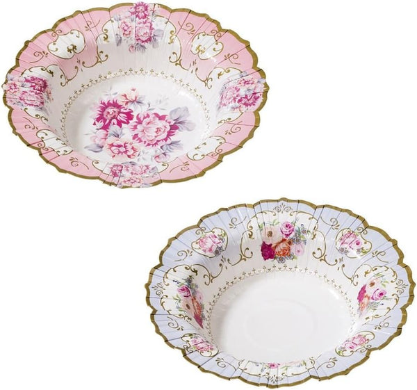 Talking Tables Truly Scrumptious Vintage Floral Disposable Bowls - 12 Pack in 2 Designs for Tea Party or Birthday,