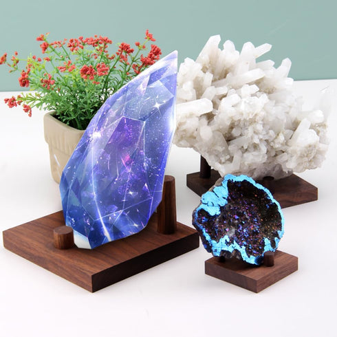 Walnut Crystal Display Stand Rock Display Holder Three-Peg Display Easel Stands for Fossil Coral Geodes Rock Mineral Agate L
