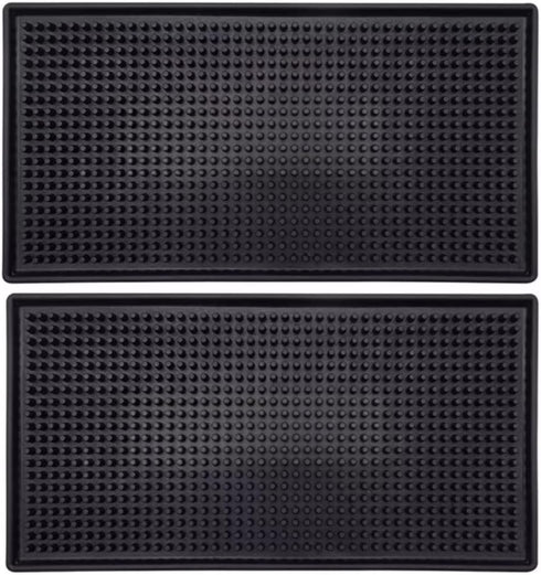 Bar Mat 12" x 6", Rubber Spill Mat for Cocktail Bartender Set of 2, Coffee Bar or Countertop Glass Drying Mat (Black)