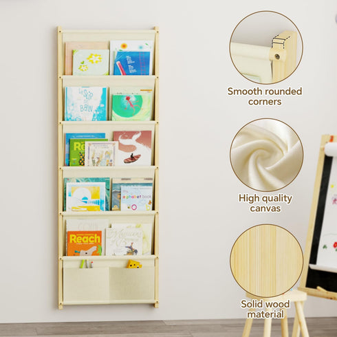 BPMFDTNL 6-Tier Wood Wall Mounted Kids Bookshelf Floating Book Shelf For Kids Rooms,Nursery & Classroom, Hanging