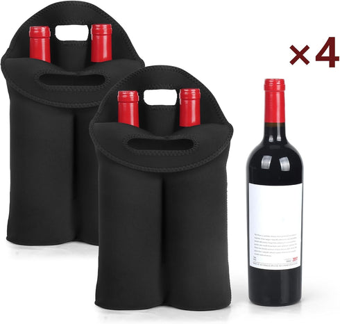 2 Pack 4 Wine Carrier Tote Bag, Bottles Carrying Cooler Bags for Travel and Picnic, Insulated Neoprene Water Beer