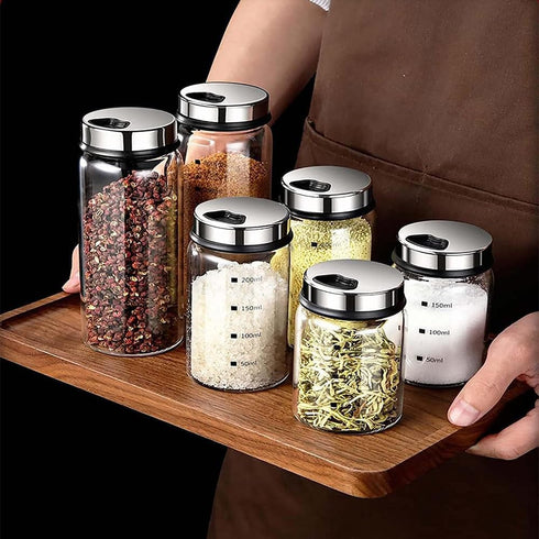 2 Pack Salt and Pepper Shakers, 300ml Glass Spice Jars with Adjustable Pour Holes, Stainless Steel Seasoning Containers