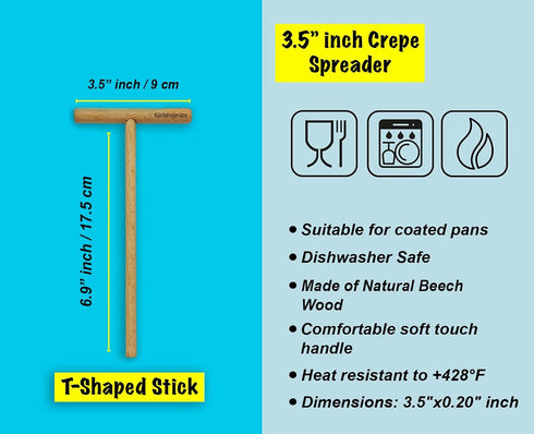 Kuchengerate 3.5 inch Crepe Spreader and 12 inch Wooden Spatula Turner Crepe Maker Set, Handmade Natural Beech Wood
