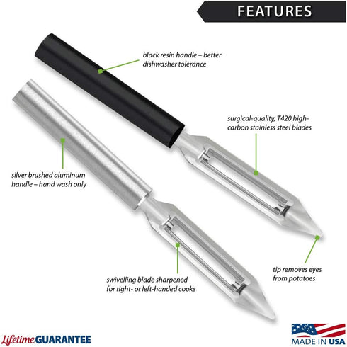 Rada Cutlery Vegetable Peeler (W232), 1.75" Stainless Steel Blade, Black Handle