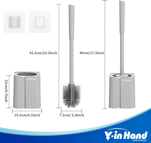 Toilet Brush and Holder Set, Silicone Toilet Bowl Cleaner Brush for Bathroom & RV Cleaning, Space Saving Design