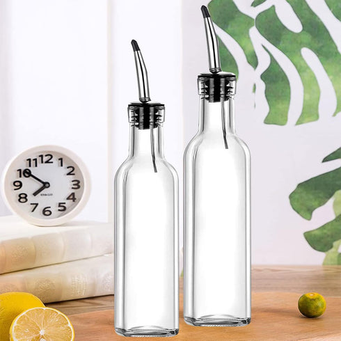 DLD 16oz Glass Olive Oil Bottle Dispenser - Oil and Vinegar Cruet with Pourers, 473ml