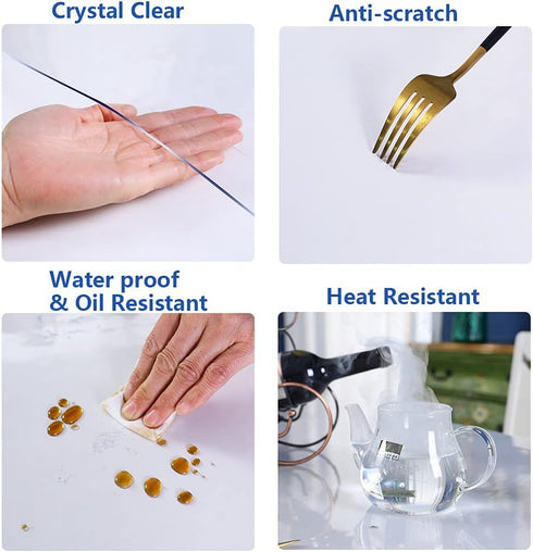 Rectangle Clear PVC Table Top Protector 17x34 Inch, 1.5mm Thick Waterproof Desk Cover Pad for Dining & Writing Desk