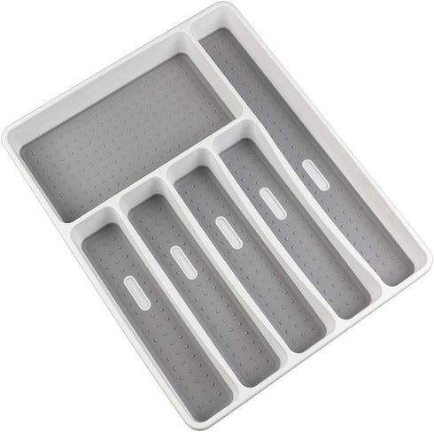 LeMuna 6 Compartment Silverware Organizer Tray for Drawer, Kitchen Drawer Organizer with Soft Grip Lining and Non-Slip
