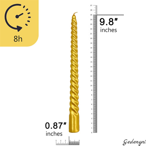 Twisted Candlesticks Golden Taper Candle - 10 Inch Gold Tapered Candles, Dripless Twist Candle Sticks for Home