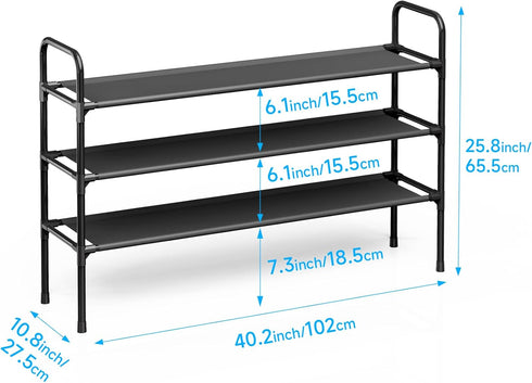 Closet 3 10.8 40.2 25.8 Long Shoe Rack for - Tier Shoe Organizer Storage for Entryway, Front Door Entrance, Metal
