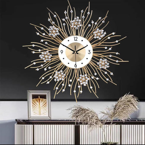 Large Wall Clocks - Silent Sunflower Shape Decorative Wall Clock, Modern Non-Ticking Iron Metal for Living Room