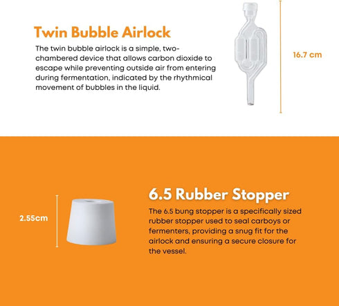 FastRack 1 Gallon Glass Jug with #6 Rubber Bungs & Twin Bubble Airlock – Clear Glass Fermenter Containers for Home