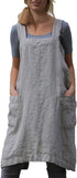 YESDOO Linen Apron: Cross Back Pinafore Dress for Women with Pockets for Baking and Cooking (Grey, Small)