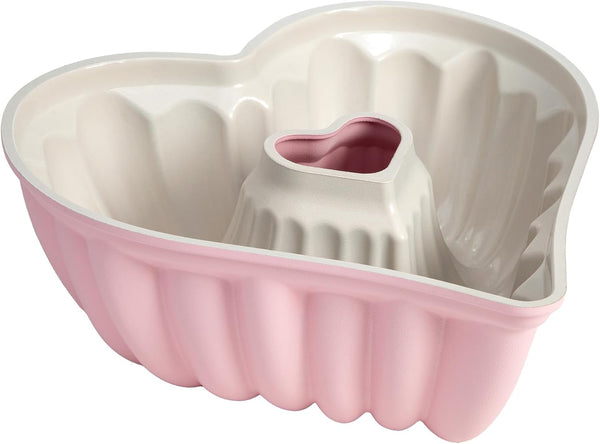 Paris Hilton Heart Shaped Fluted Cake Pan, 9-Inch Cast Aluminum with Clean Ceramic Nonstick Bakeware