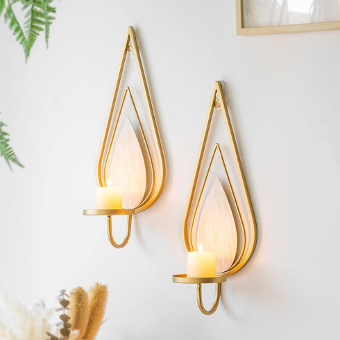 ZOOYOO Gold Wall Sconce Candle Holders Set of 2 - Metal Raindrop
