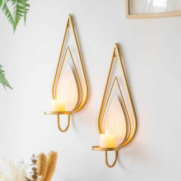 ZOOYOO Gold Wall Sconce Candle Holders Set of 2 - Metal Raindrop