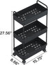 Buzowruil Rolling Storage Cart, 3 Tier Organizer Mobile Shelving Unit with Wheels for Kitchen Bathroom Laundry, Black