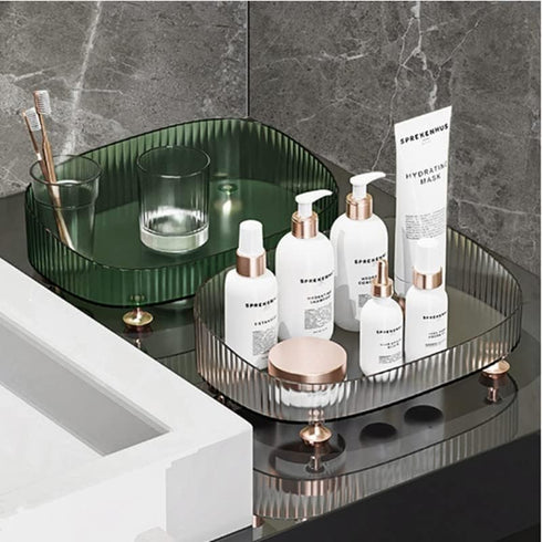 Dark Green Makeup Perfume Organizer, Decorative Bathroom Vanity Tray, Countertop Organizer Tray for Cosmetics
