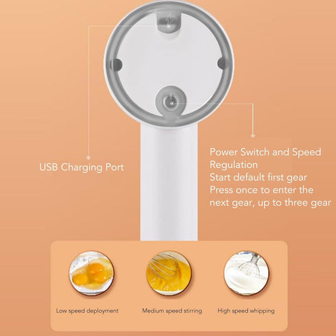 3 Speed Electric Hand Mixer, Portable Whisk Milk Foam Maker, Handheld Electric Mixer with Chopper for Home