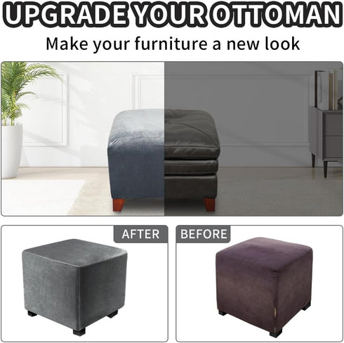 DUJUIKE Square Ottoman Covers Protector, Stretch Comfortable Velvet, Elastic Bottom, Grey (Size S: 13-18"/15-18")