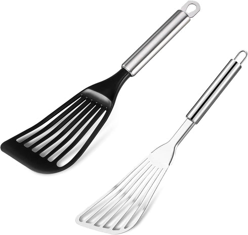 Tenta Kitchen Utensils & Gadget Tool Set - Stainless Steel Slotted Spatula, Nylon Fish Egg Spatulas (Set Of 2)