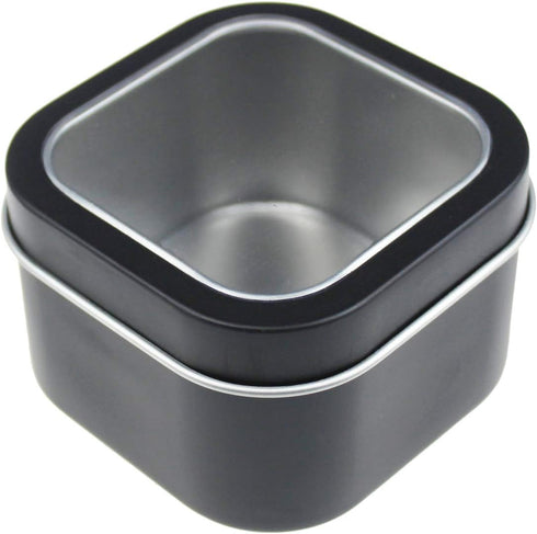 6-Pack 8oz Empty Square Metal Tins with Clear Window for Candle Making, Candies, Gifts & Treasures, Black