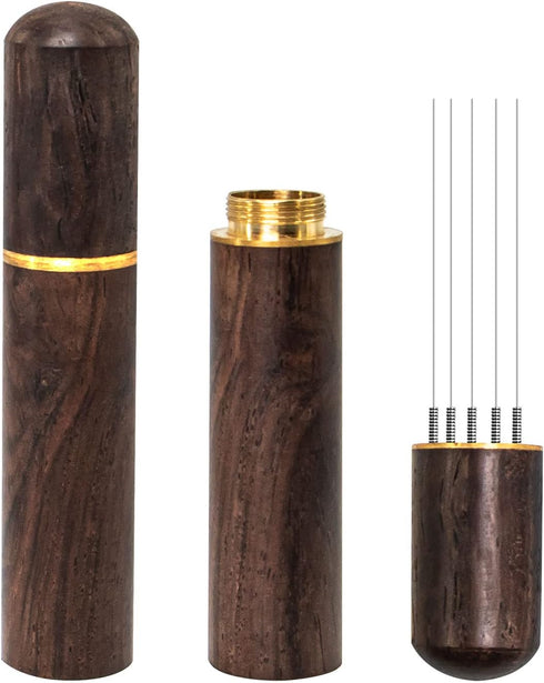 Espresso Coffee Stirrer 5 Needles 0.4mm Distribution Tools with Natural Wood Handle and Stand