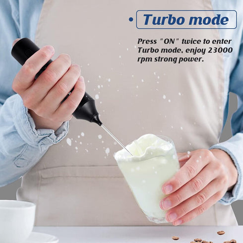 MF05 Rechargeable Handheld Milk Frother with Stainless Balloon Whisk for Cappuccino, Latte, Bulletproof Coffee (Black)