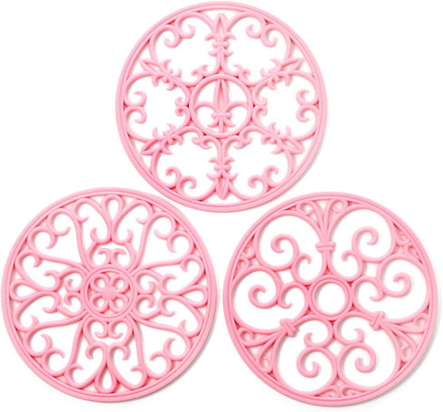 Silicone Trivet Mat, Non-Slip & Heat Resistant Kitchen Hot Pads for Countertops & Table, Set of 3 (Pink)