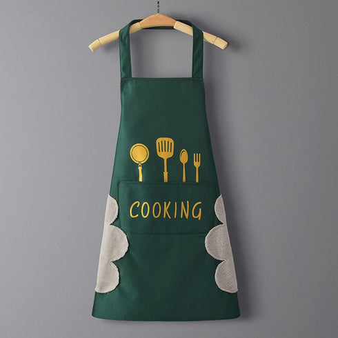 DILLMAN Women Kitchen Apron with Hand Wipe Pockets, Waterproof for Cooking and Baking, Big Pocket