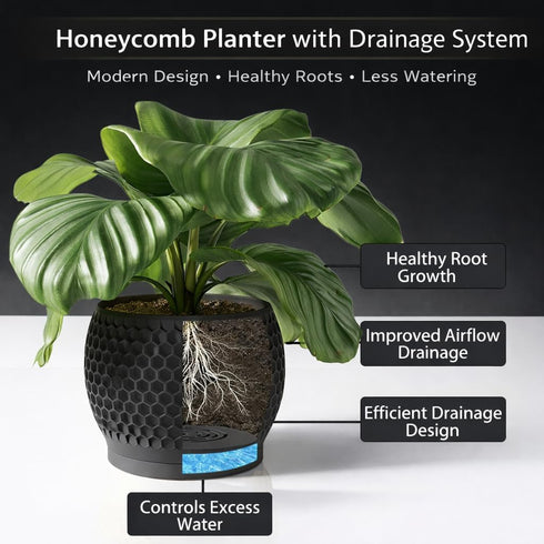 Fabix3D 3D 4.7/6 Inch Plant Pots, Modern Printed Honeycomb Planters for Indoor Plants, Matte Black Decorative Flower