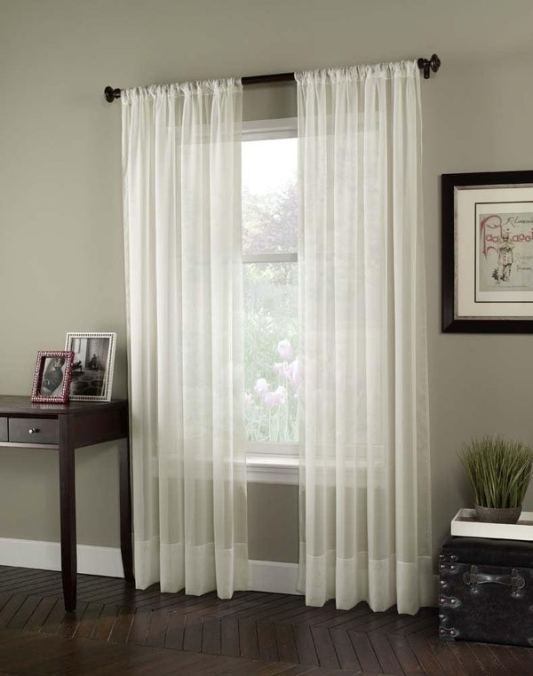 Curtainworks Soho Voile Sheer Rod Pocket Curtain Panel, 100% Polyester, 108 Inch, Oyster Color