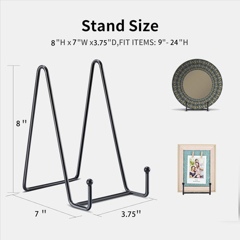 3 Pack 8 Inch Plate Stands for Display, Plate Holder Display Stand, Picture Frame Stand Black Metal Frame Holder Stands for Book,Small Easel,Decorative Plate,Photo and Platter,Tabletop Art