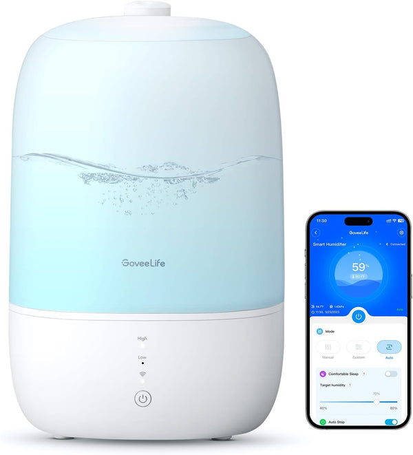 GoveeLife Smart Humidifiers for Bedroom, 3L Top Fill Cool Mist with Essential Oil Diffuser and Night Light