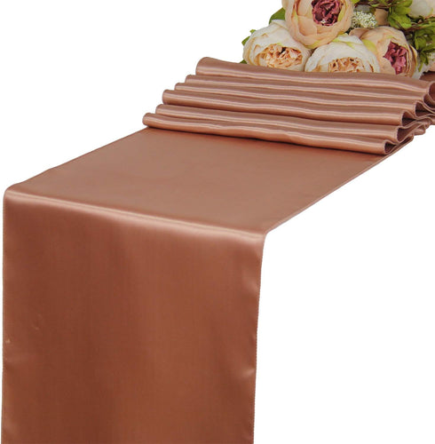 WELMATCH Rose Gold Satin Table Runners - 5 pcs Wedding Banquet Party Event Decoration (Rose Gold)